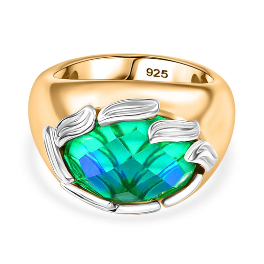 Pfau Quarz Triplette Ring 925 Silber Rhodiniert und 750 Gelbgold Vermeil (Größe 17.00) ca. 6,68 ct