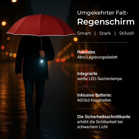 Sturmfester Regenschirm mit Aero-Aluminium-Gestell, vollautomatisch, reflektierend, Rückfaltung, ca. 105?cm, Schwarz