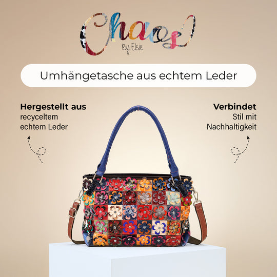 Chaos by Elsie - Echtleder-Umhängetasche mit Blumenmuster und RFID-Schutz inkl. Mini-Taschenlampe, 36x10,5x21 cm, Mehrfarbig Floral