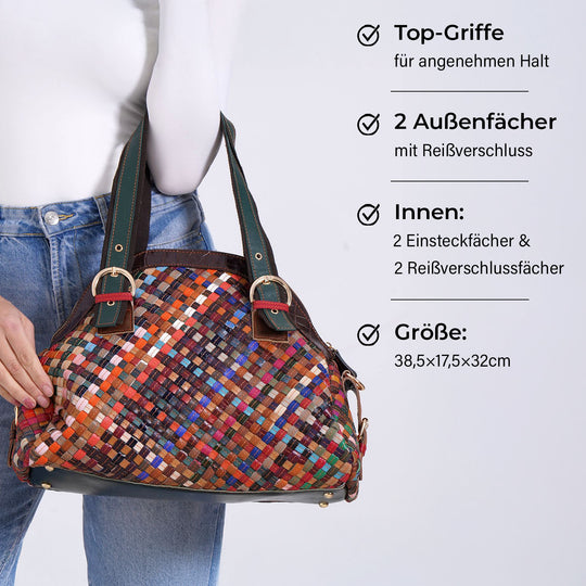 Chaos by Elsie - Umhängetasche aus Echtleder mit Mini-Taschenlampe, 3D-Würfelmuster, RFID-Schutz, ca. 38x17x32 cm