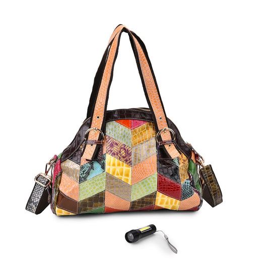 Chaos by Elsie - Umhängetasche aus Echtleder mit Mini-Taschenlampe, 3D-Würfelmuster, RFID-Schutz, ca. 38x17x32 cm