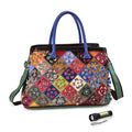 Chaos by Elsie Crossbody-Tasche aus echtem Leder, Multicolor mit gewebtem Muster, RFID-Schutz und Mini-Taschenlampe, 37x14,5x25 cm
