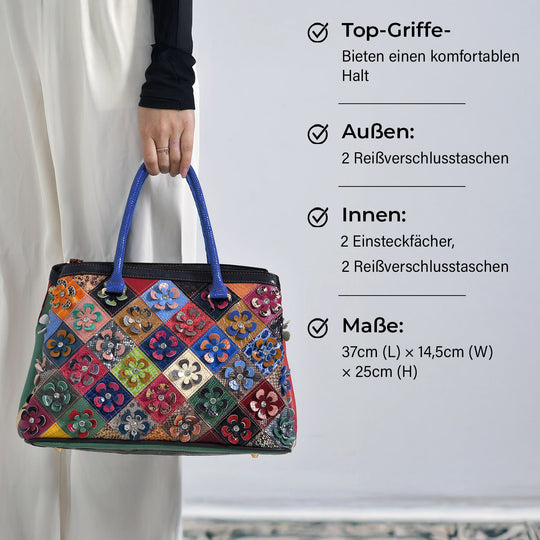 Chaos by Elsie, Crossbody-Tasche aus echtem Leder, Multicolor mit gewebtem Muster, RFID-Schutz und Mini-Taschenlampe, ca. 37 x 14,5 x 25 cm