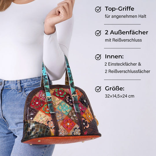 Chaos by Elsie - Crossbody-Tasche aus Echtleder mit Rhombus-Design und Mini-Taschenlampe, RFID-Schutz, 32x14.5x24 cm