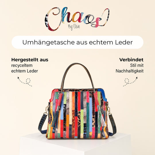 Chaos by Elsie, Crossbody-Tasche aus echtem Leder, Multicolor mit glänzender Krokoprägung im Streifenmuster, RFID-Schutz und Mini-Taschenlampe, ca. 42 x 12 x 36 cm