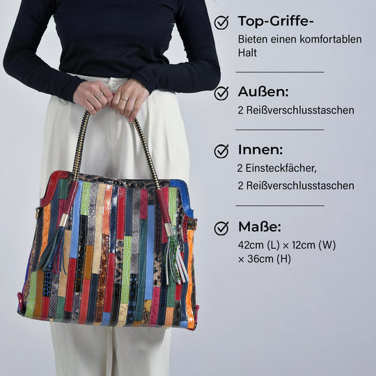 Chaos by Elsie, Crossbody-Tasche aus echtem Leder, Multicolor mit glänzender Krokoprägung im Streifenmuster, RFID-Schutz und Mini-Taschenlampe, ca. 42 x 12 x 36 cm