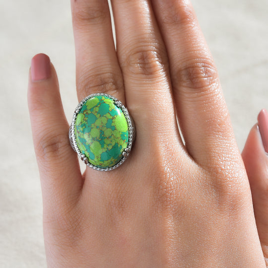 Grünes Türkis Ring Edelstahl ca. 22,58 ct