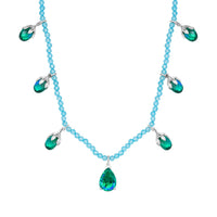 Pfau Quarz Triplette und Blauer Apatit Halskette ca. 45 cm 925 Silber rhodiniert ca. 52,66 ct.