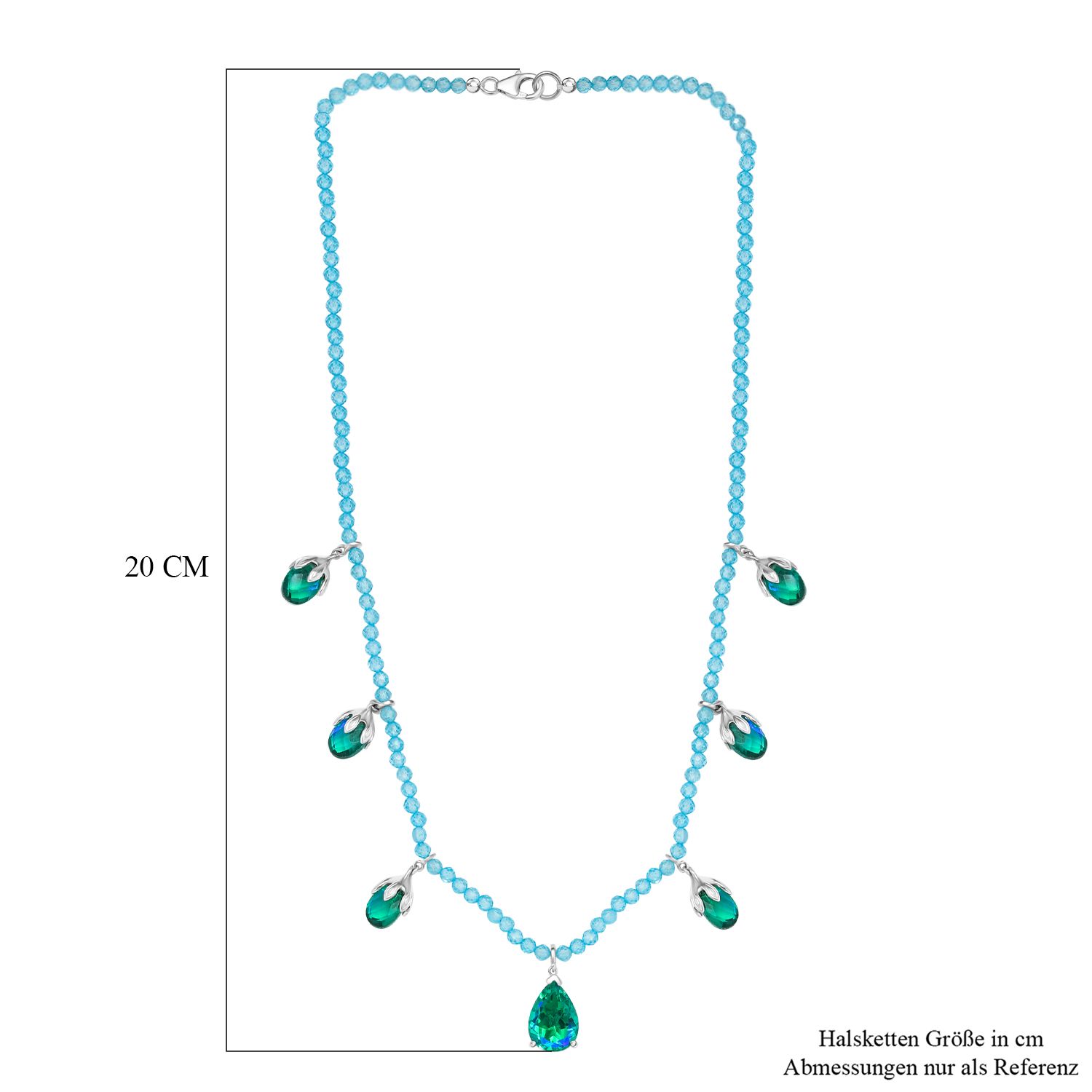 Pfau Quarz Triplette und Blauer Apatit Halskette ca. 45 cm 925 Silber rhodiniert ca. 52,66 ct.