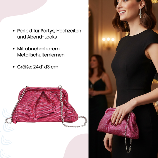 Designer Inspiriert- Schultertasche mit Kristallbesatz, Größe ca. 24x10x13 cm - Schwarz