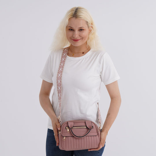 Crossbody-Tasche mit Mehrfachfächern, Kunstleder, 25 x 9 x 18 cm, Rosa