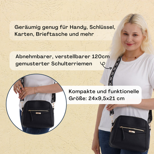 Crossbody-Tasche mit Mehrfachfächern, Kunstleder, 24 x 9,5 x 21 cm, Rot