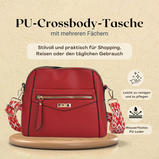 Crossbody-Tasche mit Mehrfachfächern, Kunstleder, 24 x 9,5 x 21 cm, Rot