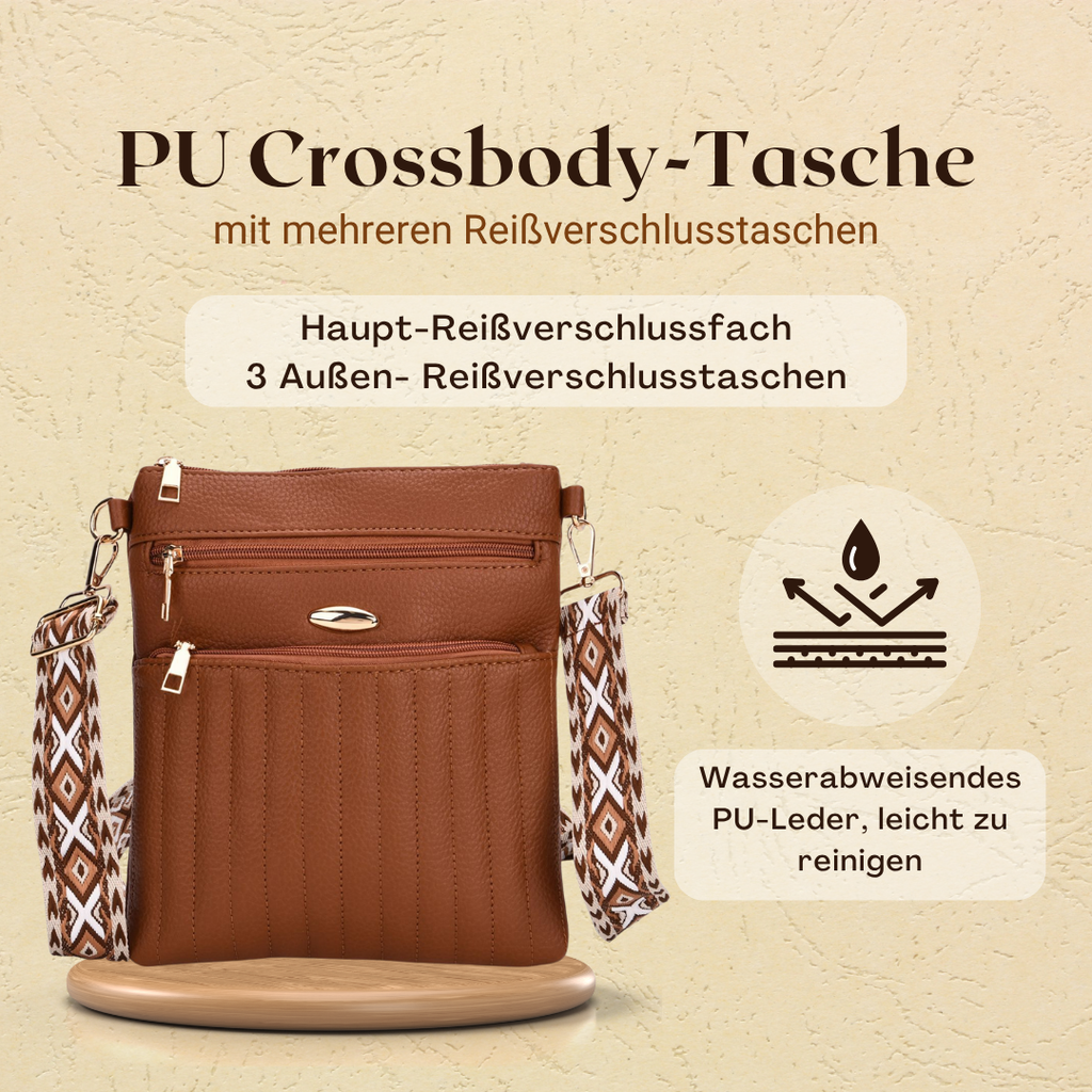 Crossbody-Tasche mit mehreren Reißverschlussfächern, gemustertem Schulterriemen, 23x26 cm, Altrosa