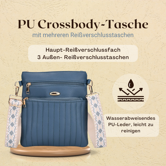 Crossbody-Tasche mit mehreren Reißverschlussfächern, gemustertem Schulterriemen, 23x26 cm, Altrosa