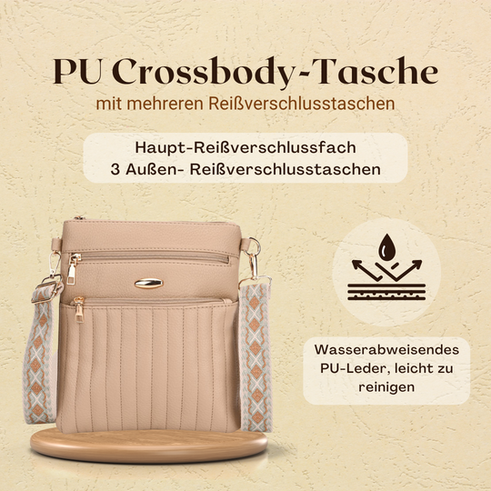 Crossbody-Tasche mit mehreren Reißverschlussfächern, gemustertem Schulterriemen, 23x26 cm, Altrosa