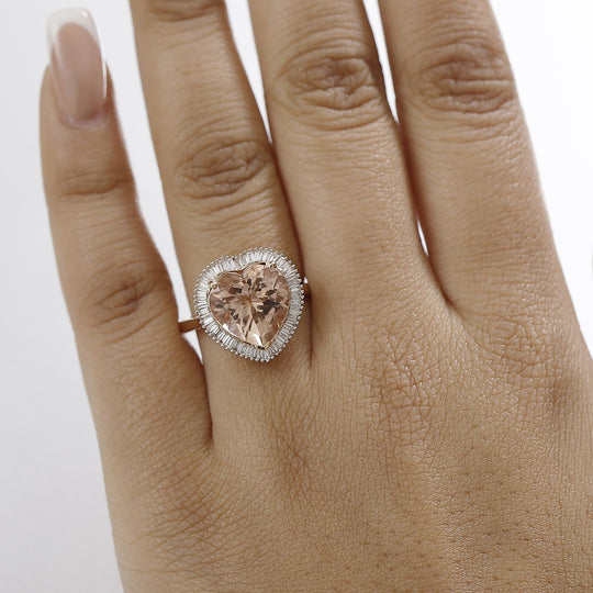 TUCSON FIND AAA Moroppino Morganit, Weißer Diamant Ring 585 Gold (Größe 18.00), ca. 5.04 ct
