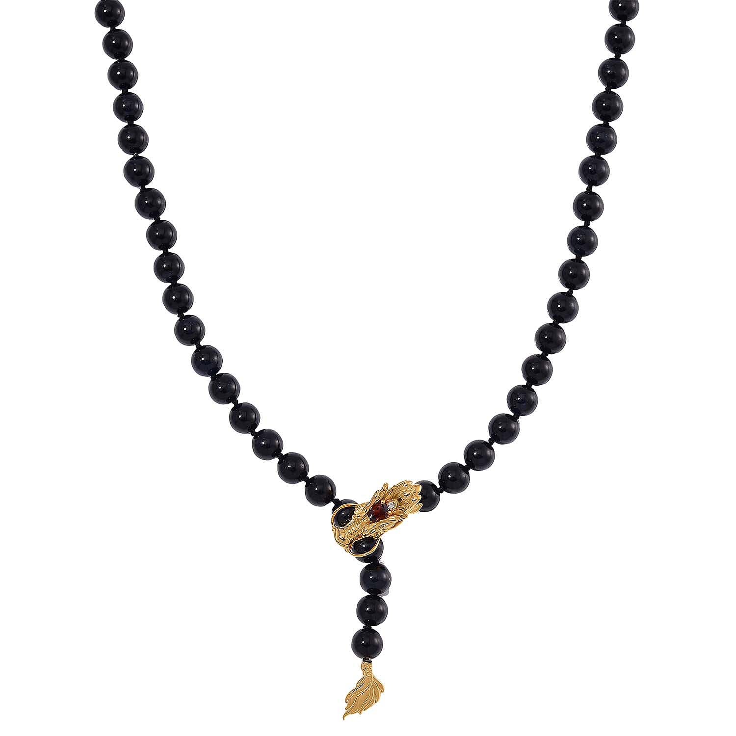 Schwarze Jade, Roter Granat Halskette ca. Flexibles cm 925 Silber 750 Gelbgold Vermeil (7-8 Werktage Lieferzeit) ca. 218.53 ct