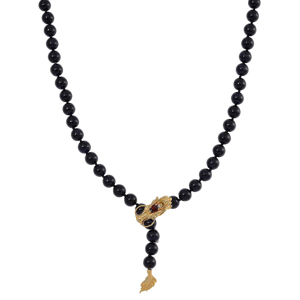 Schwarze Jade, Roter Granat Halskette ca. Flexibles cm 925 Silber 750 Gelbgold Vermeil (7-8 Werktage Lieferzeit) ca. 218.53 ct