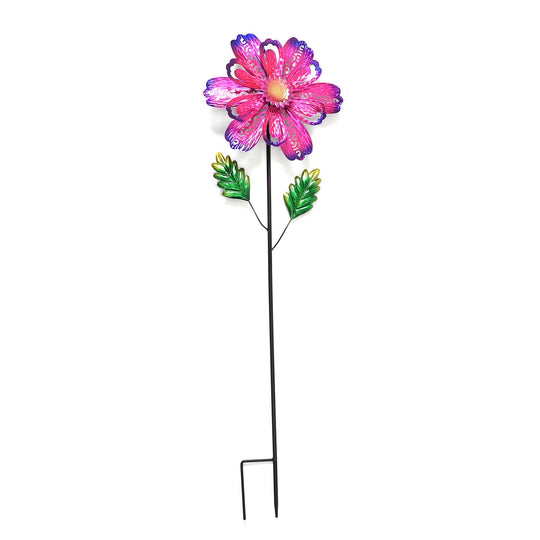 Dekoratives Windspiel in Blumenform, aus Metall, mit Ausschnitt-Design, langlebiges Eisen, zum Einstecken, für Garten oder Terrasse, ca. 25x97?cm