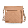 Crossbody-Tasche mit Steppmuster und Schultergurt, 3 Reißverschlussfächer, 21x13x7,5cm, Beige