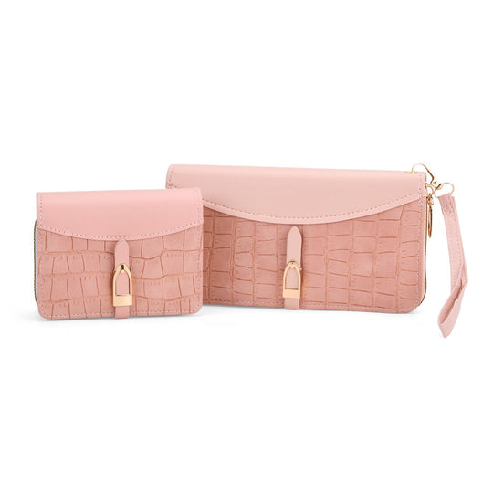 2-teiliges Geldbörsen-Set im Krokoprägungs-Design, Lange Geldbörse 20x10x3 cm und Bifold-Geldbörse 12x9x3,5 cm, Rot