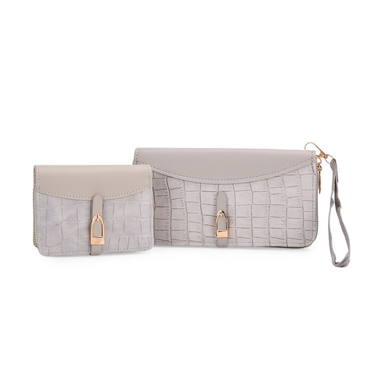2-teiliges Geldbörsen-Set im Krokoprägungs-Design, Lange Geldbörse 20x10x3 cm und Bifold-Geldbörse 12x9x3,5 cm, Rot
