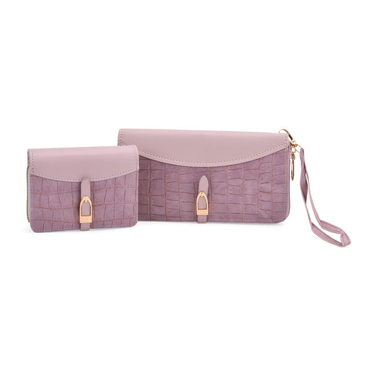 2-teiliges Geldbörsen-Set im Krokoprägungs-Design, Lange Geldbörse 20x10x3 cm und Bifold-Geldbörse 12x9x3,5 cm, Rot