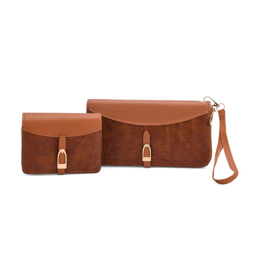 2-teiliges Geldbörsen-Set im Krokoprägungs-Design, Lange Geldbörse 20x10x3 cm und Bifold-Geldbörse 12x9x3,5 cm, Rot