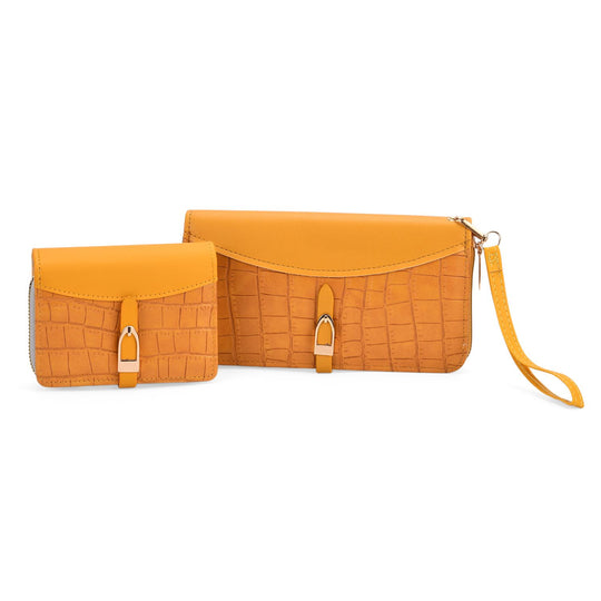 2-teiliges Geldbörsen-Set im Krokoprägungs-Design, Lange Geldbörse 20x10x3 cm und Bifold-Geldbörse 12x9x3,5 cm, Rot