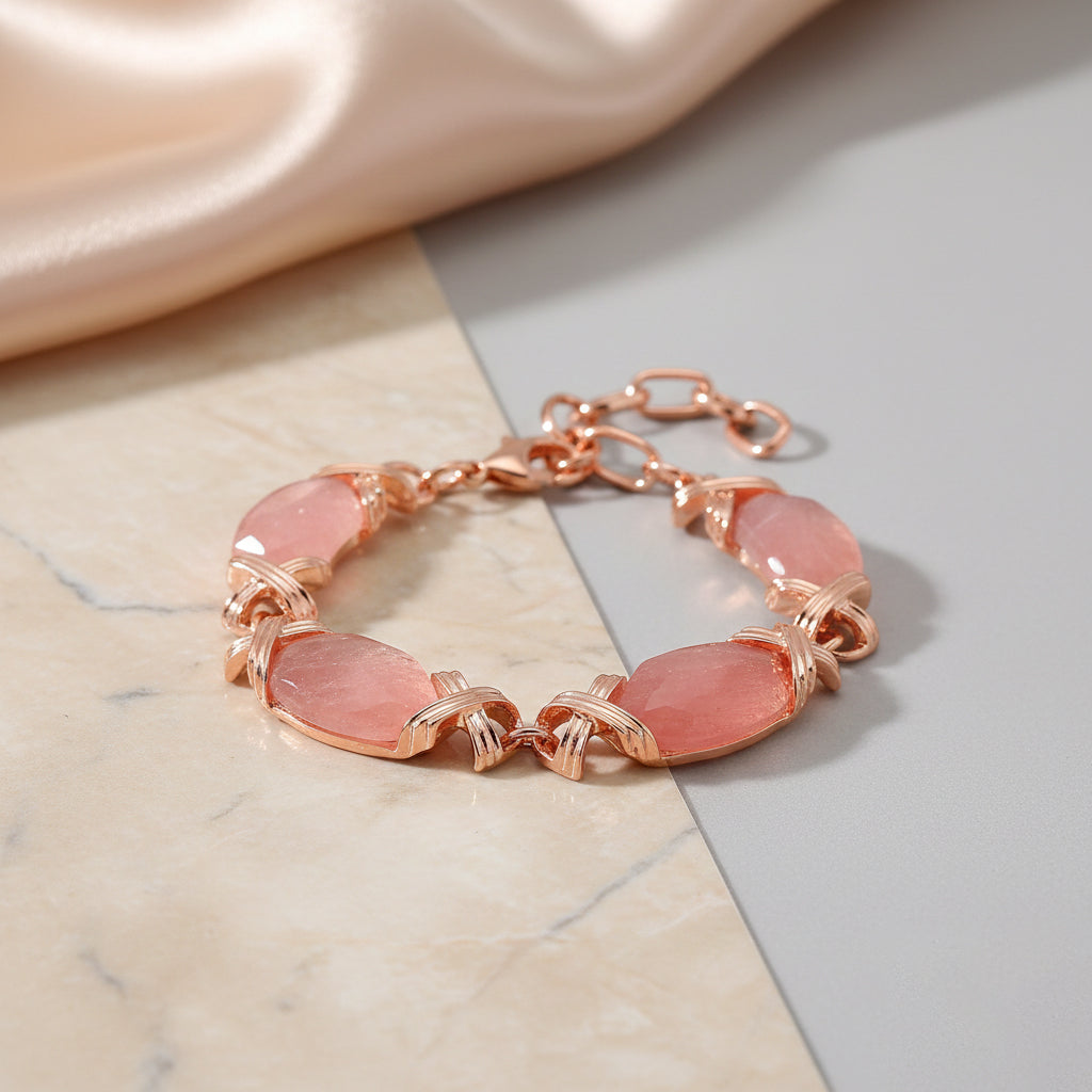 Kirsche Quarz Armband ca. 15.25 cm + 5 cm Extender, rosévergoldet ca. 65.00 ct