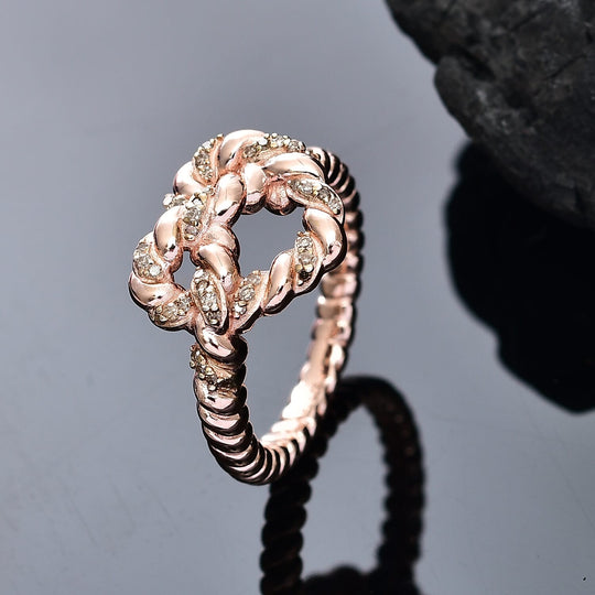 GP Amore Kollektion - Kanchanaburi Blauer Saphir, Natürlicher Champagner Diamant Ring 925 Silber 750 Roségold Vermeil (Größe 18.00) ca. 0.19 ct