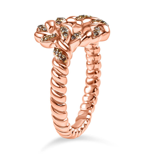 GP Amore Kollektion - Kanchanaburi Blauer Saphir, Natürlicher Champagner Diamant Ring 925 Silber 750 Roségold Vermeil (Größe 18.00) ca. 0.19 ct