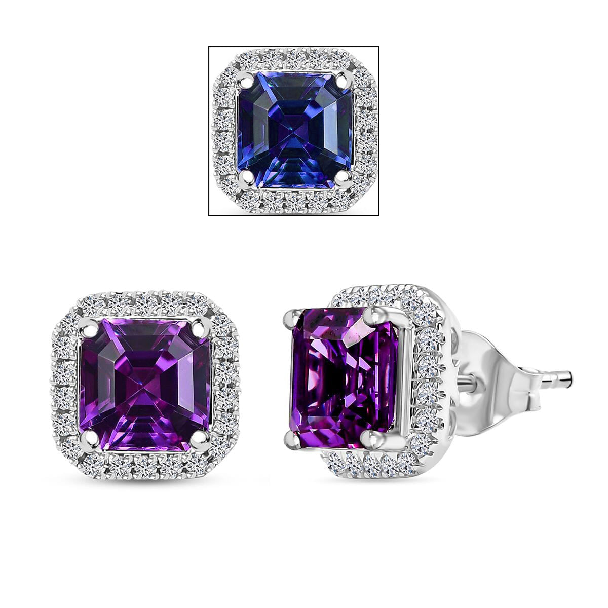 AAA Lab Grown Lila Saphir, Lab Grown Diamant AGI zertifiziert Ohrringe 417 Gold ca. 5.05 ct