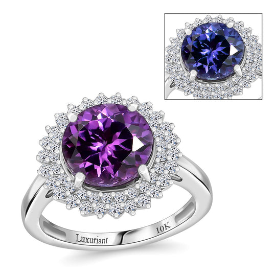 AAA Lab Grown Lila Saphir, Lab Grown Diamant AGI zertifiziert Ring 417 Gold (Größe 18.00) ca. 4.48 ct