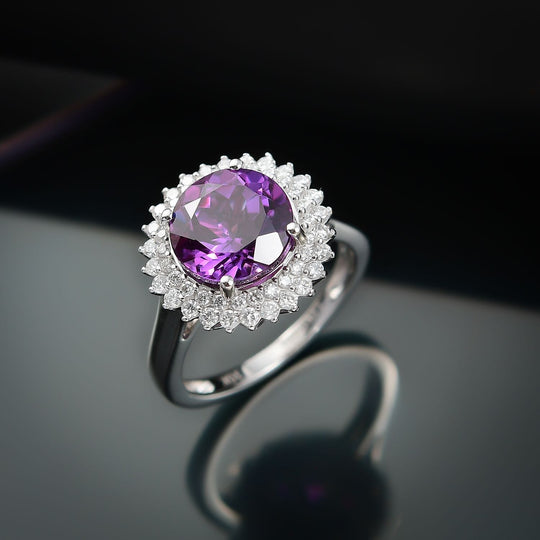 AAA Lab Grown Lila Saphir, Lab Grown Diamant AGI zertifiziert Ring 417 Gold (Größe 18.00) ca. 4.48 ct