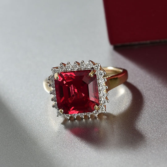 AAA Lab Created Padparadscha Saphir, Lab Grown Diamant Ring, AGI zertifiziert und geprüft, 417 Gelb Gold (Größe 16.50) ca. 6.89 ct