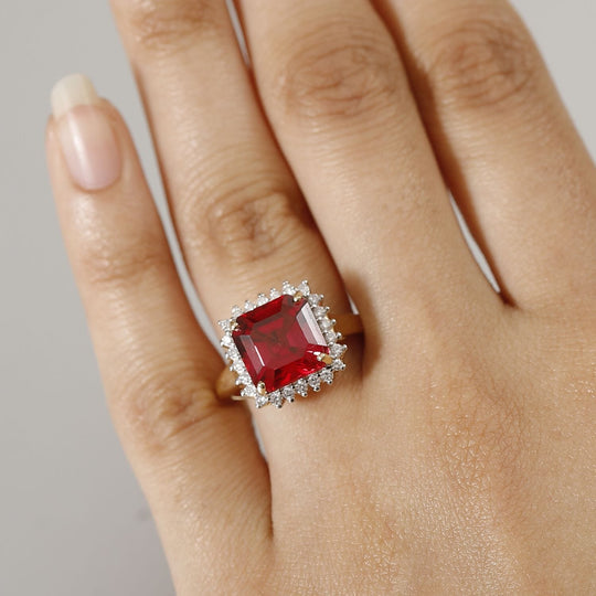 AAA Lab Created Padparadscha Saphir, Lab Grown Diamant Ring, AGI zertifiziert und geprüft, 417 Gelb Gold (Größe 16.50) ca. 6.89 ct