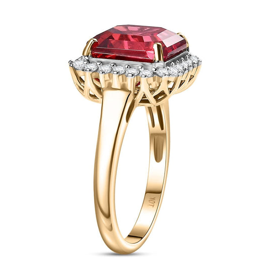 AAA Lab Created Padparadscha Saphir, Lab Grown Diamant Ring, AGI zertifiziert und geprüft, 417 Gelb Gold (Größe 16.50) ca. 6.89 ct