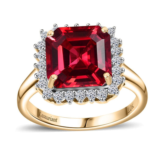 AAA Lab Created Padparadscha Saphir, Lab Grown Diamant Ring, AGI zertifiziert und geprüft, 417 Gelb Gold (Größe 16.50) ca. 6.89 ct