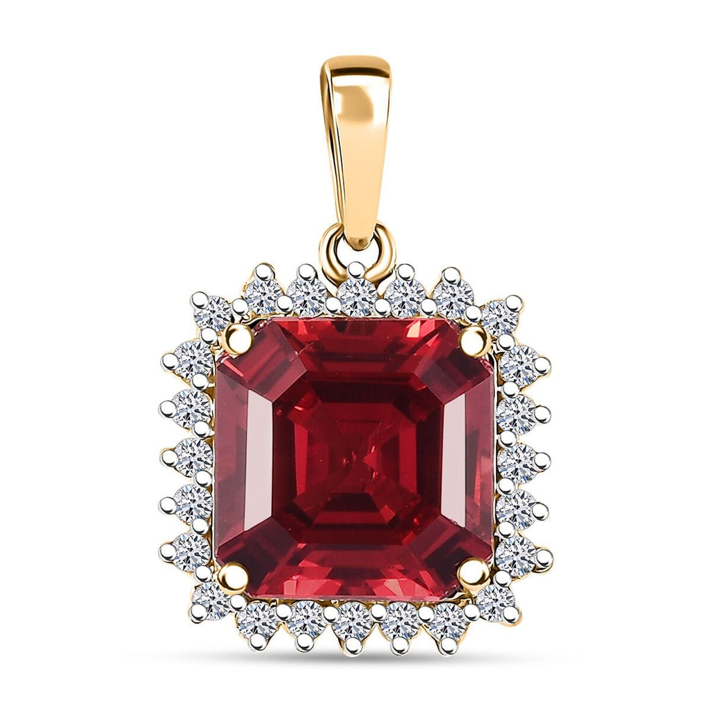 AAA Lab Created Padparadscha Saphir, Lab Grown Diamant Anhänger, AGI zertifiziert und geprüft, 417 Gelb Gold ca. 6.51 ct