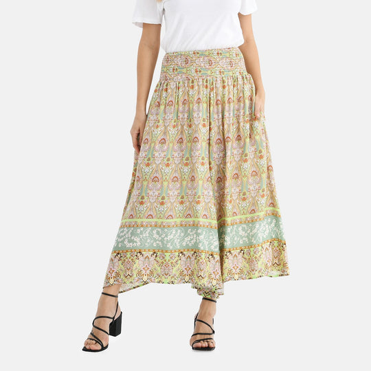 Gesmokte Taillen-Culottes mit Paisleymuster, locker, bequem, elastischer Bund, 100 % Viskose, Einheitsgröße, Beige