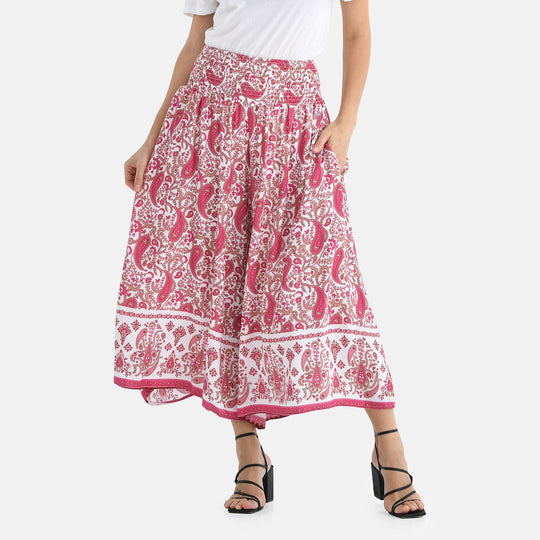 Gesmokte Taillen-Culottes mit Paisleymuster, locker, bequem, elastischer Bund, 100 % Viskose, Einheitsgröße, Beige