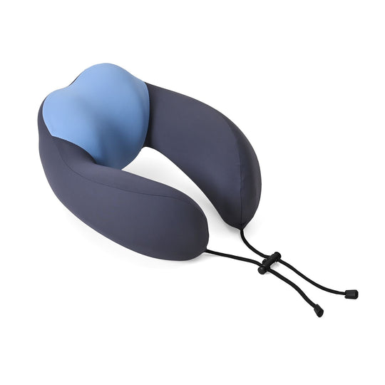 Reisekissen aus Memory-Schaum mit verstellbarem Kordelzug und kühlendem Bezug, ergonomisch geformt für Nackenstütze, 29x16x25 cm, Schwarz