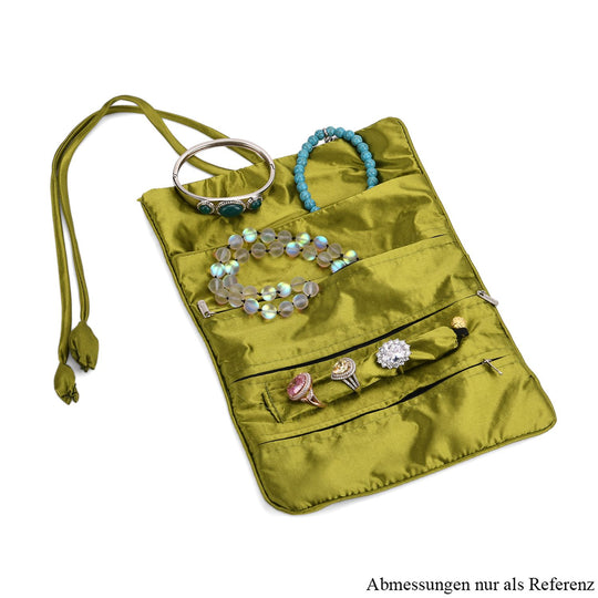 Eleganter Schmuckorganizer aus Satin mit Stickerei und 5 Premium-Poliertüchern, 20 x 9 cm, Orange