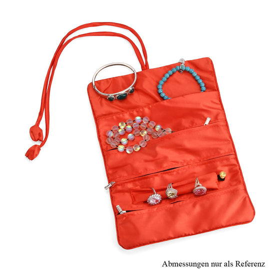 Eleganter Schmuckorganizer aus Satin mit Stickerei und 5 Premium-Poliertüchern, 20 x 9 cm, Orange