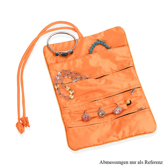 Eleganter Schmuckorganizer aus Satin mit Stickerei und 5 Premium-Poliertüchern, 20 x 9 cm, Orange