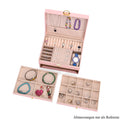 3-lagige Schmuckbox aus PU mit Diamantmuster und 5 Silberputztüchern, Rosa