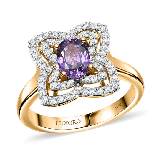 LUXORO zertifizierter und geprüfter AAA Lila Saphir und Diamant floraler Halo Ring in 417 Gold - 1,39 ct.