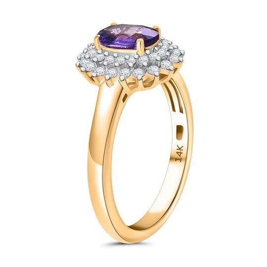 AAA Lila Saphir, Weißer Diamant AGI zertifiziert und geprüft Ring 585 Gelb Gold (Größe 18.00) ca. 1,38 ct